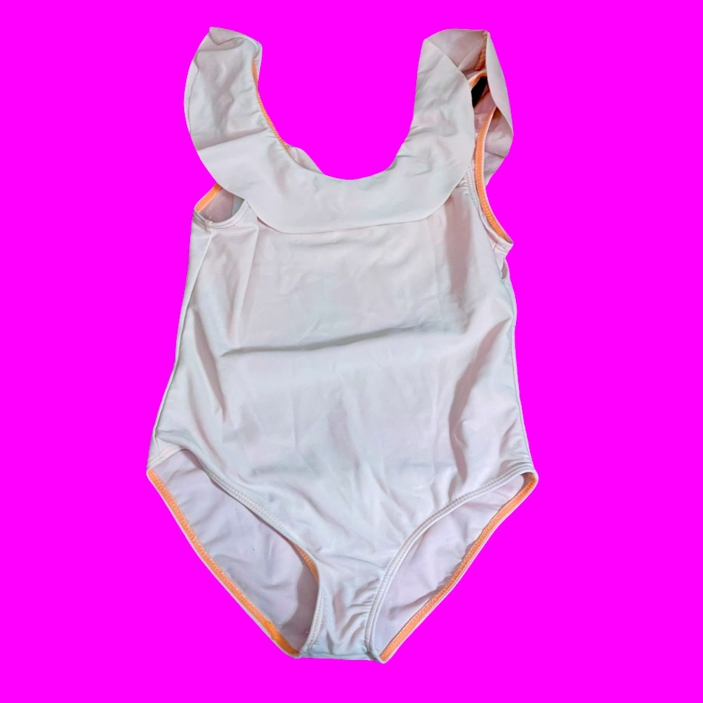 Youth H2OH pale pink One Piece Swimsuit front back ruffles size 7 to 8 spandex